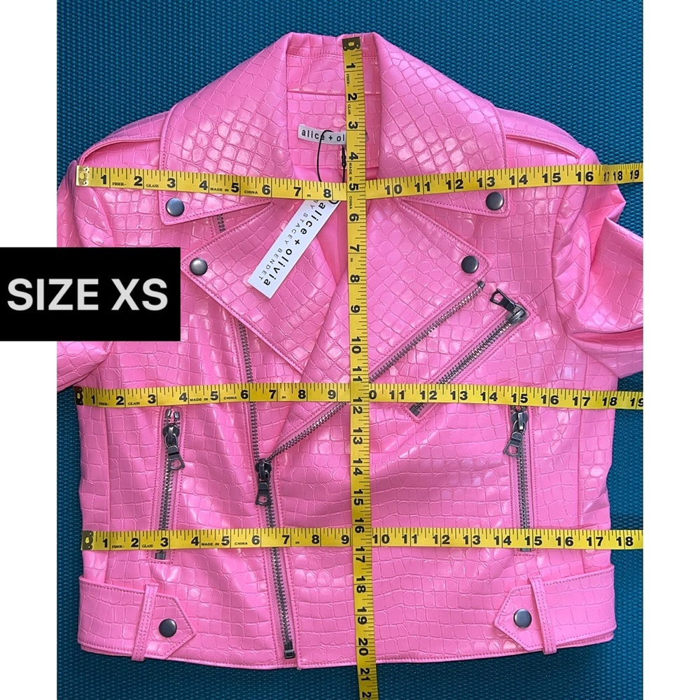Alice + Olivia Cody Pink Vegan Leather Croc Moto Jacket - Picture 12 of 16